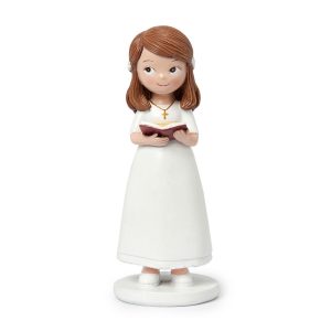 Figura pastel Comunión niña vestido blanco y biblia