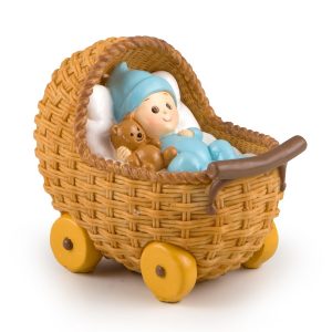 Figura para pastel + hucha Cochecito azul