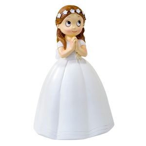 Figura comunión niña vestido largo y corona flores